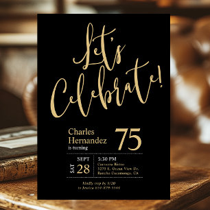 Invitation Photo Or noir pour les 75 ans, Célébrons