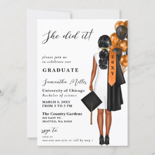 Invitation Photo Orange Moderne Elle L'A Fait Diplôme