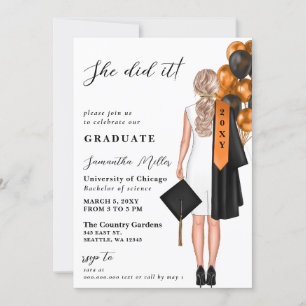 Invitation Photo Orange Moderne Elle L'A Fait Diplôme