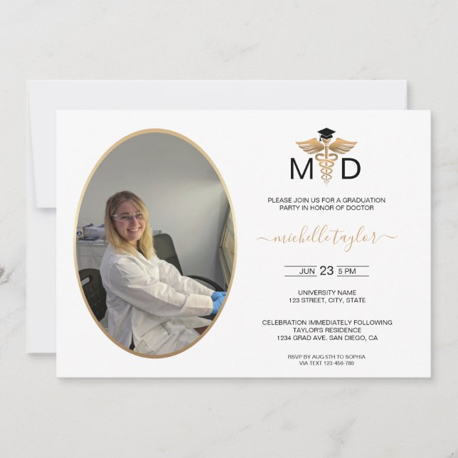 Invitation Photo ovale moderne MD Docteur en médecine (Devant)