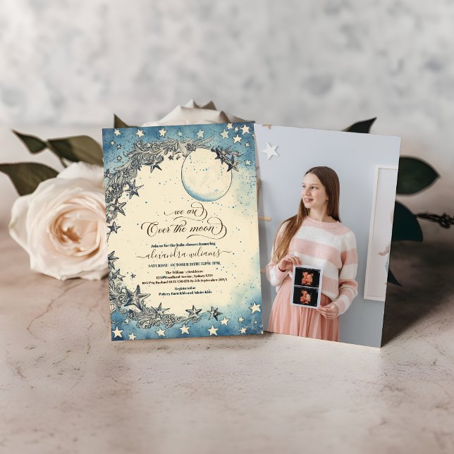 Invitation Photo Over the Moon Dreamy Baby shower (Créateur téléchargé)