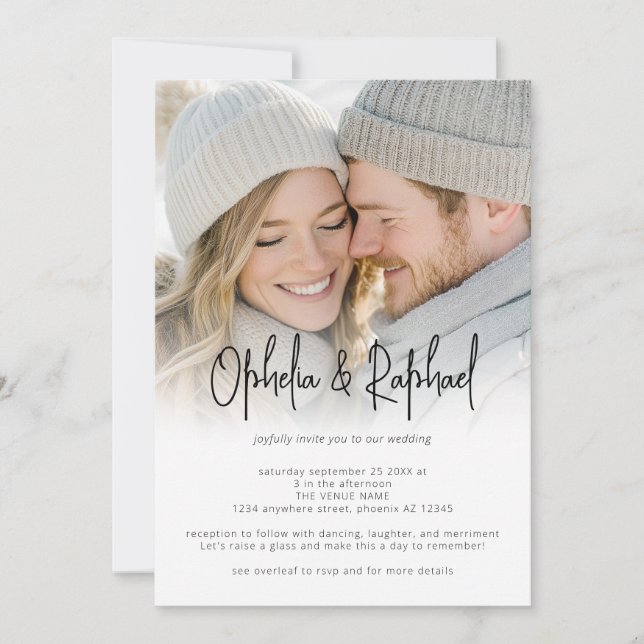 Invitation Photo Overlay Informal Script QR Code Wedding (Devant)