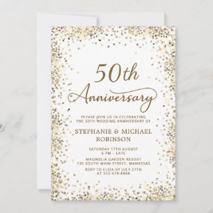 Invitation Photo pailleté or chic 50e anniversaire de mariage