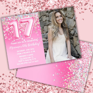 Invitation Photo Pailleté Rose 17e Anniversaire