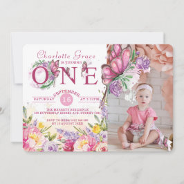 Invitation Photo Papillon Aquarelle Florale Premier Anniversa