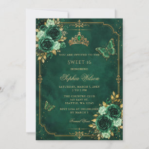 Invitation Photo papillon floral or émeraude douce 16