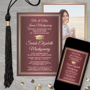 Invitation Photo & Parents Noms Burgundy Graduation Party