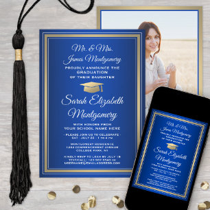 Invitation Photo & Parents Noms Royal Blue Graduation Party