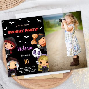 Invitation Photo Parti Éffrayant Black Halloween Anniversaire