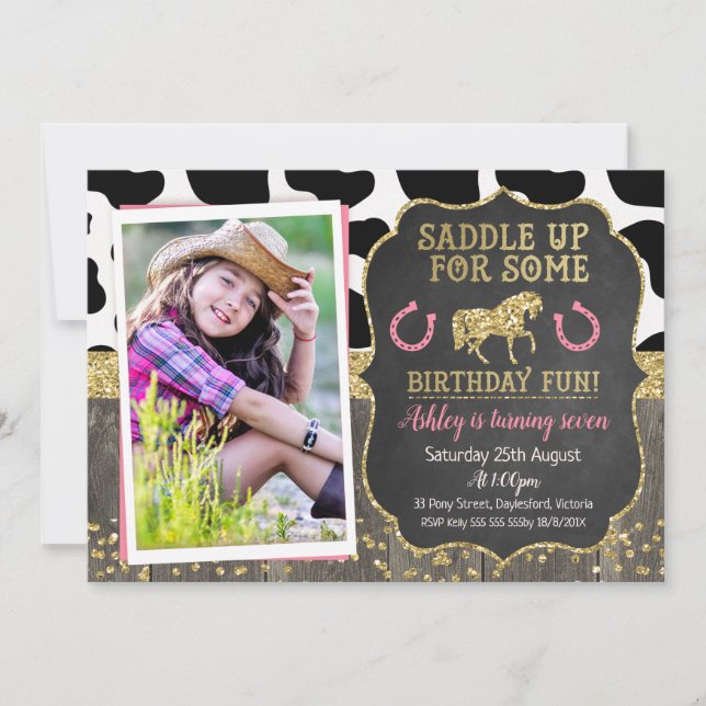 Invitation Photo Parties scintillant Horse Anniversaire Invit (Devant)