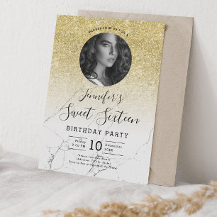Invitation PHOTO Parties scintillant or Marbre Sweet 16 Party