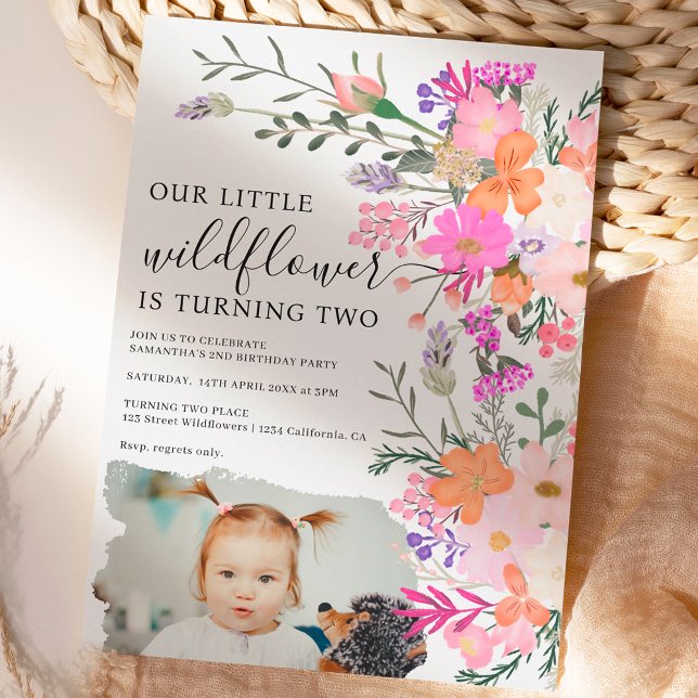Invitation Photo pastel fleur sauvage printemps 2ème annivers (Créateur téléchargé)
