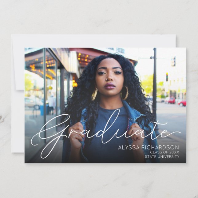 Invitation Photo Paysage Typographie Graduation Blanc Ombre (Devant)