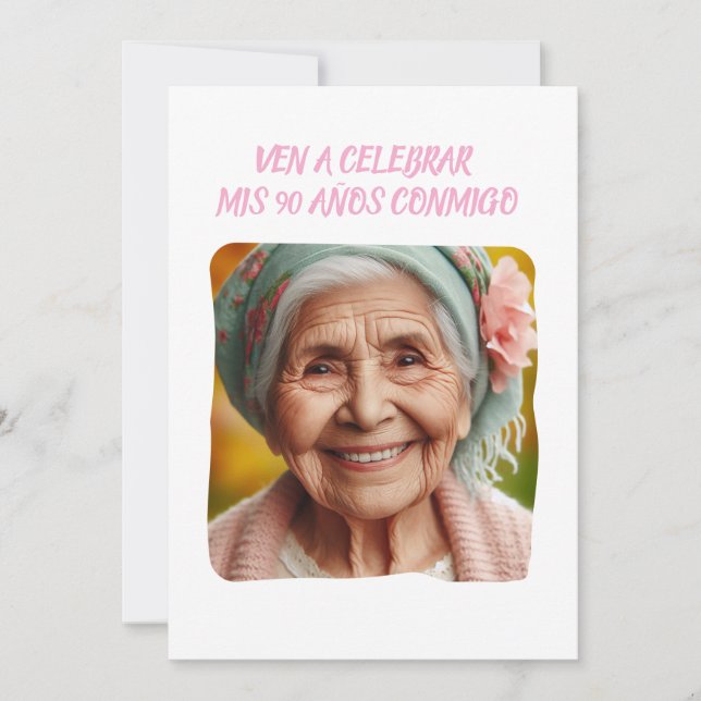 Invitation Photo Personalizada 90 Años Fiesta de Cumpleaños (Devant)