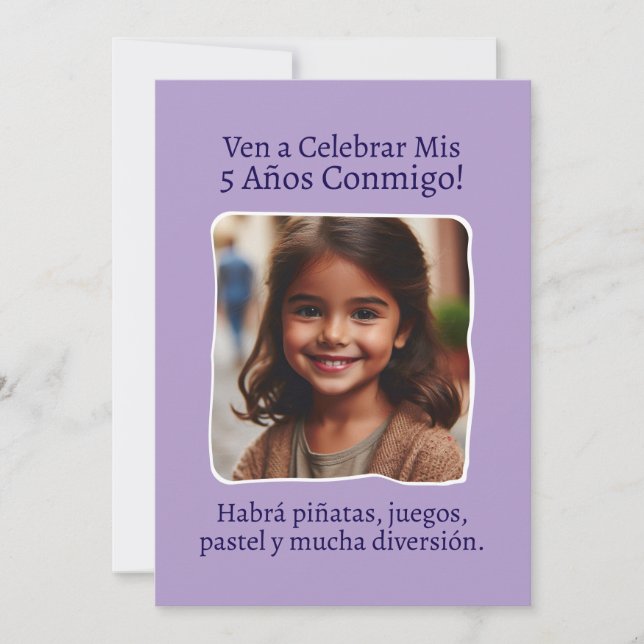 Invitation Photo Personalizada Mis 5 Años Cumpleaños Cinco (Devant)