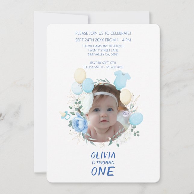 Invitation Photo personnalisable - 1er anniversaire (Devant)