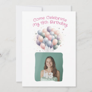 Invitation Photo personnalisée 13e ballons d'anniversaire
