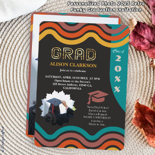 Invitation Photo personnalisée 2025 Retro Funky Graduation