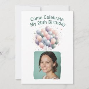 Invitation Photo personnalisée 20e anniversaire Ballons Invit