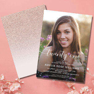 Invitation Photo personnalisée 21e anniversaire Rose Gold
