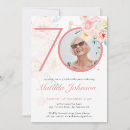 Invitation Photo personnalisée Aquarelle rose Floral 70e anni