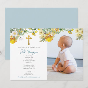 Invitation Photo personnalisée Aquarelle Rose Jardin Garçon B