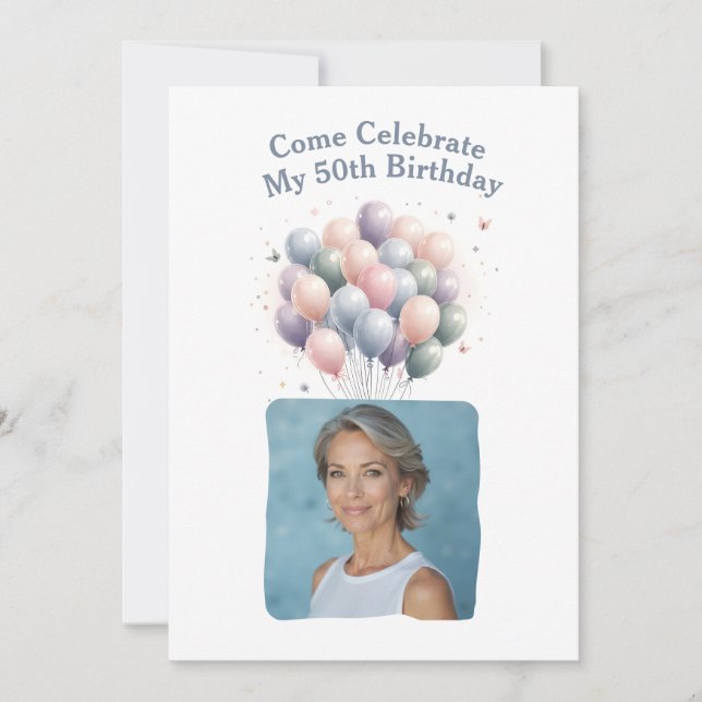 Invitation Photo personnalisée Ballons d'anniversaire 50th (Devant)
