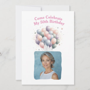 Invitation Photo personnalisée Ballons d'anniversaire 50th