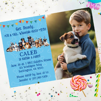 Invitation Photo Personnalisée Bleue Chien Chien Chien Chien