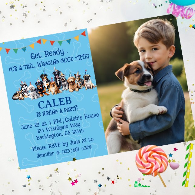 Invitation Photo Personnalisée Bleue Chien Chien Chien Chien  (Créateur téléchargé)