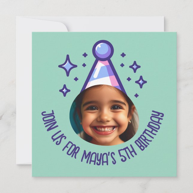 Invitation Photo personnalisée Casquette fête d'anniversaire (Devant)