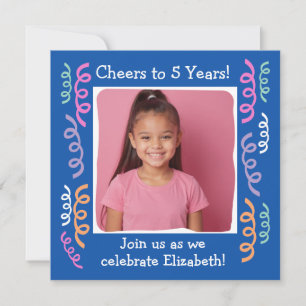 Invitation Photo personnalisée Cheval à 5 ans de Streamers d'