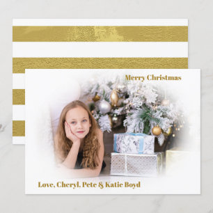 Invitation Photo personnalisée classique or et blanc Noël