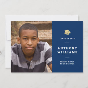 Invitation Photo personnalisée de la Marine Blue Modern Gradu