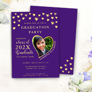 Invitation Photo personnalisée Elegant Purple et Gold Graduat
