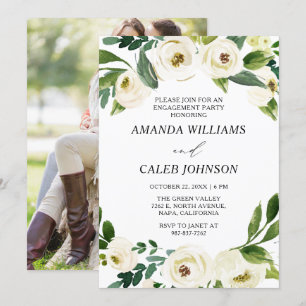 Invitation Photo personnalisée Fleurs blanches Partie d'engag
