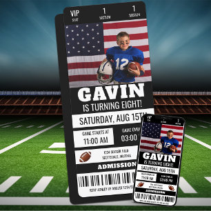 Invitation Photo personnalisée Football Billet Anniversaire