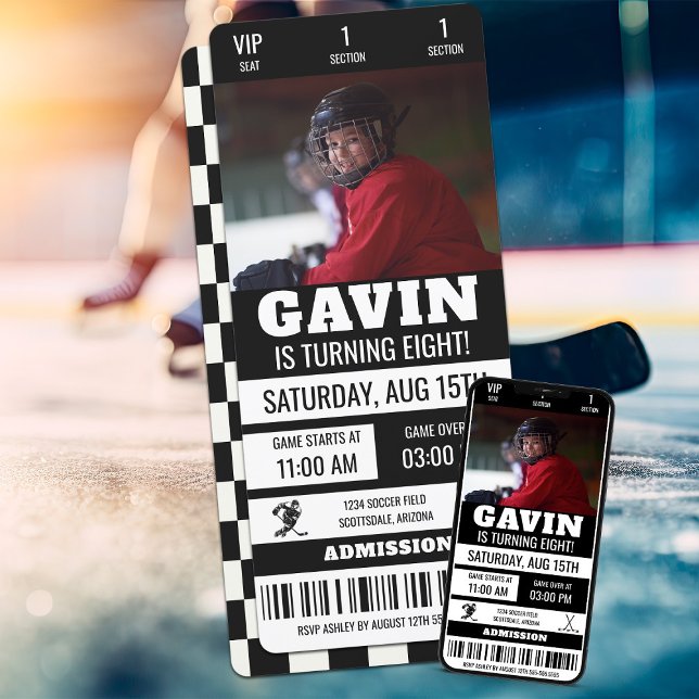Invitation Photo personnalisée Hockey Billet Anniversaire (Créateur téléchargé)
