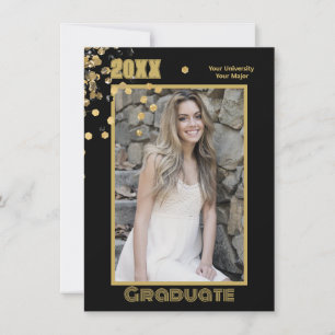 Invitation Photo personnalisée moderne Black Gold Sparkings