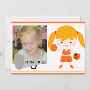 Invitation Photo personnalisée Orange Pom-pom girl Anniversai
