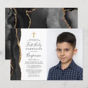 Invitation Photo personnalisée Porte Noir Or Première Communi