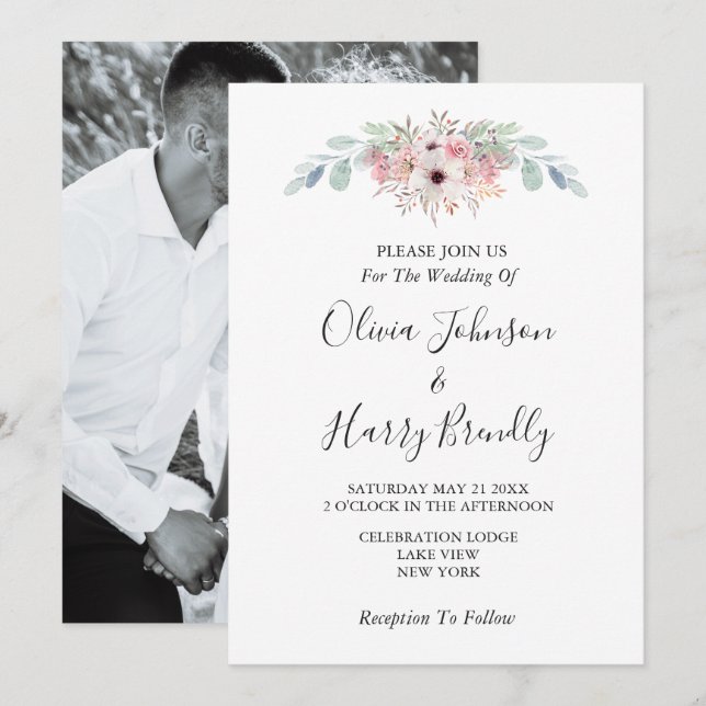Invitation Photo personnalisée Rustique Eucalyptus Mariage de (Devant / Derrière)