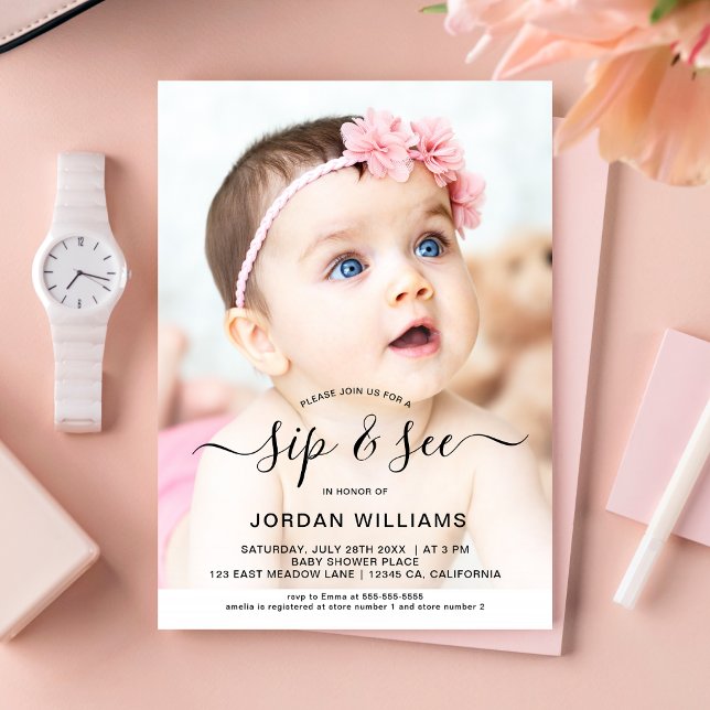 Invitation Photo personnalisée Sip et voir le Baby shower (Créateur téléchargé)