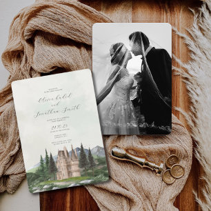 Invitation Photo personnalisée vintage Anglais manoir mariage
