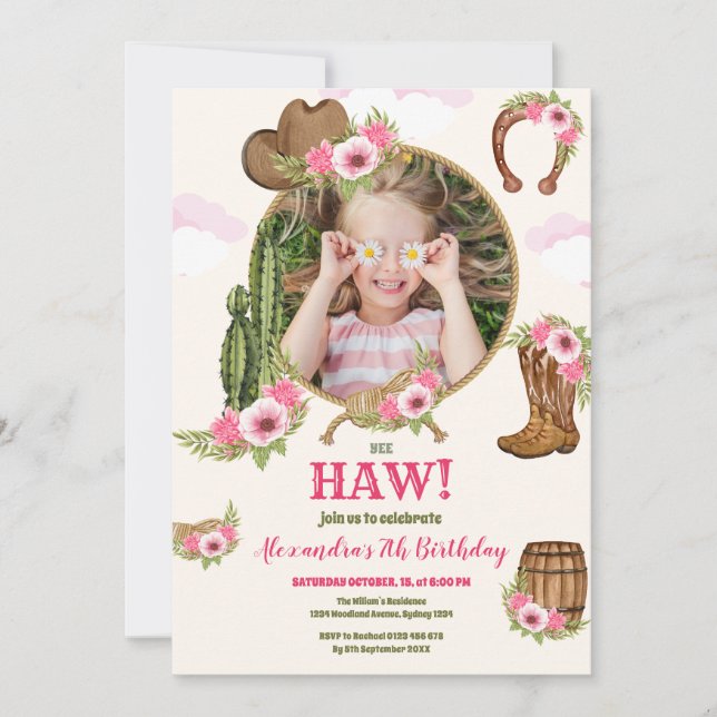 Invitation Photo Pink Cowgirl fête d'anniversaire (Devant)
