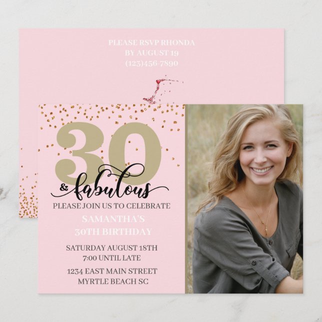Invitation Photo Pink Gold 30 et fabuleuse fête d'anniversair (Devant / Derrière)