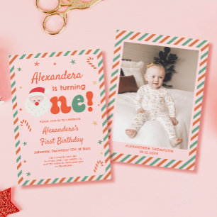 Invitation Photo Pink Noël 1er fête d'anniversaire