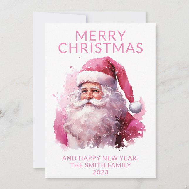 Invitation Photo Pink Père Noël Christmas Holiday Card (Devant)