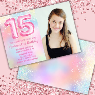 Invitation Photo Pink Rainbow 15e anniversaire