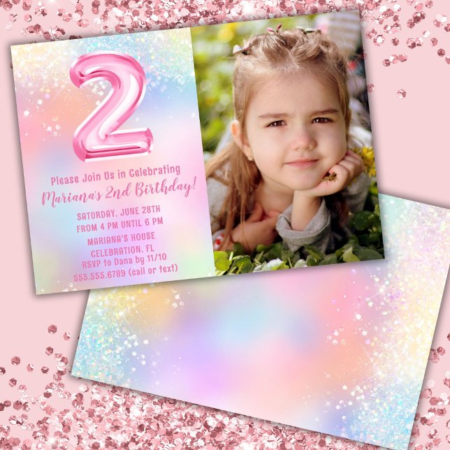 Invitation Photo Pink Rainbow 2e anniversaire (Créateur téléchargé)